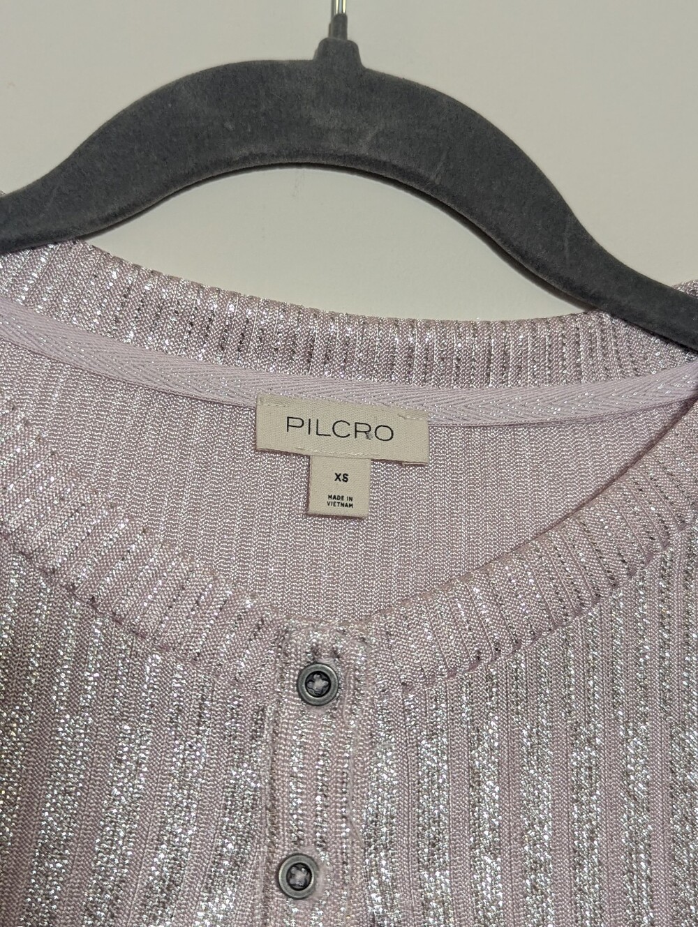 Pilcro by Anthropologie Andie Shimmer Ribbed Henley Top XS Lavender Metallic NWT - Picture 4 of 8